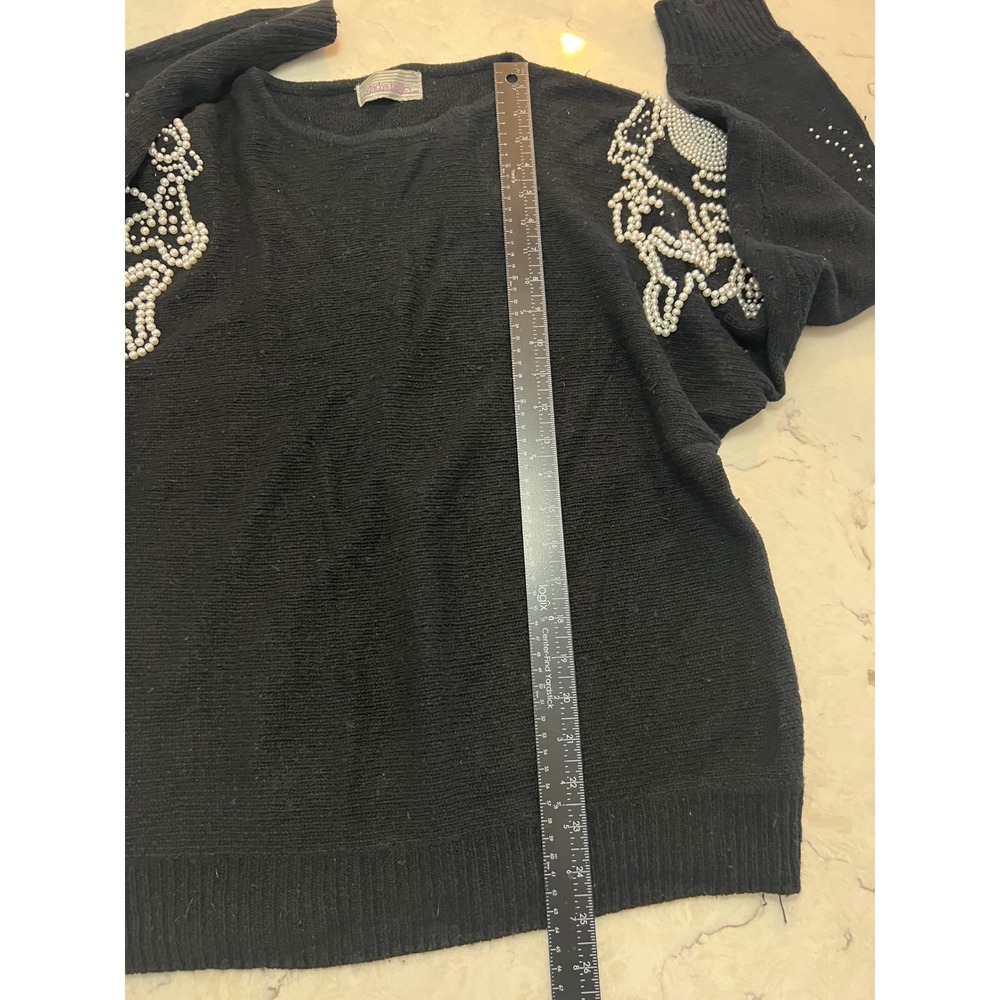 Gladys Bagley Vintage Black Knit Sweater Pearl Embellish 80s Glam Pullover - Picture 8 of 8